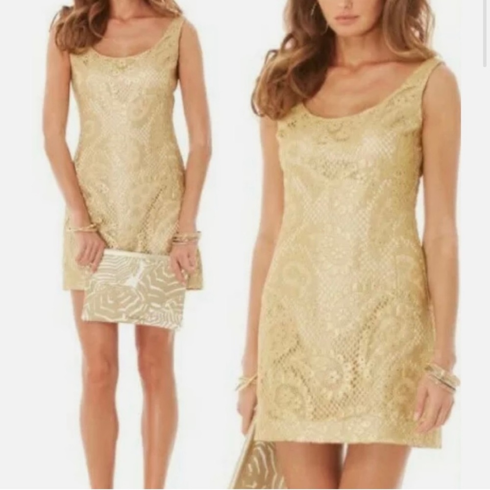 Lilly Pulitzer Eaton Gold Paisley Lace Shift Dress